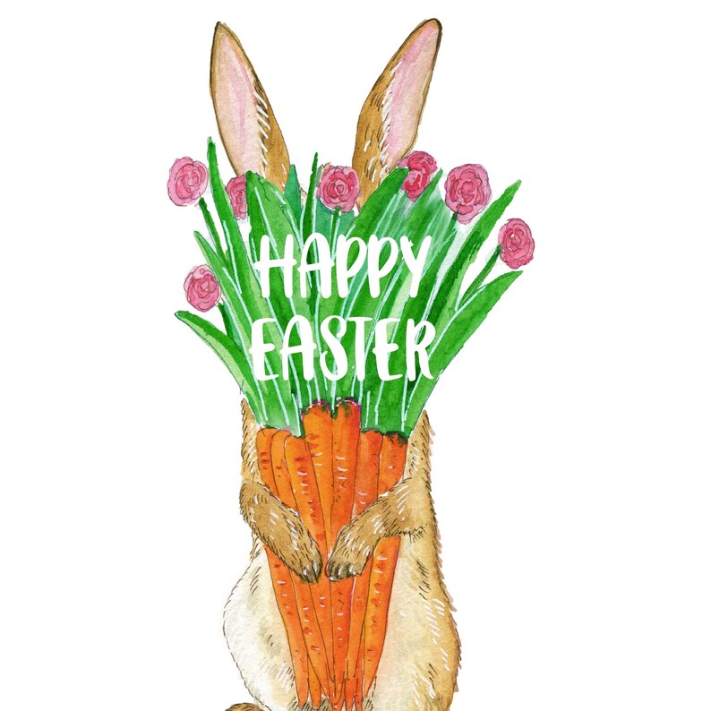 Carrot Flower Bunny Easter Card Pack Funny Easter Cards For Kids Watercolor Spring Greeting Card Set For Friends image 4