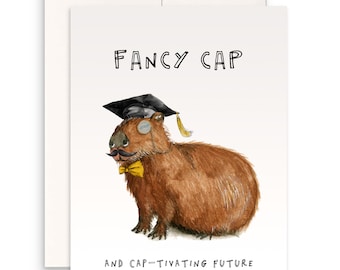 Fancy Capybara Funny Graduation Card 2025 - Doctorate Tam PHD Graduation Cards - Liyana Studio Handmade Greeting Cards