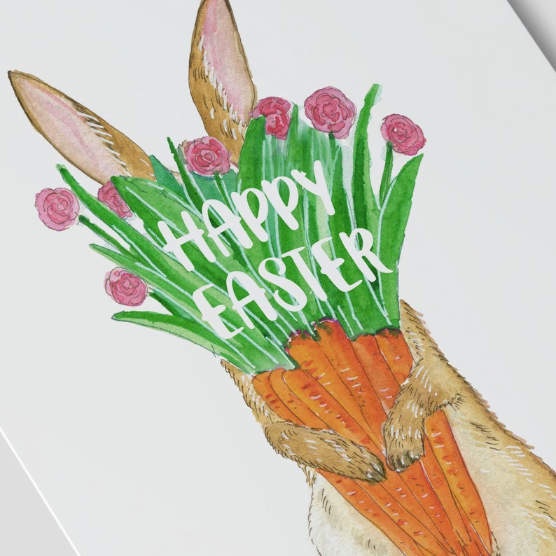 Carrot Flower Bunny Easter Card Pack Funny Easter Cards For Kids Watercolor Spring Greeting Card Set For Friends image 5