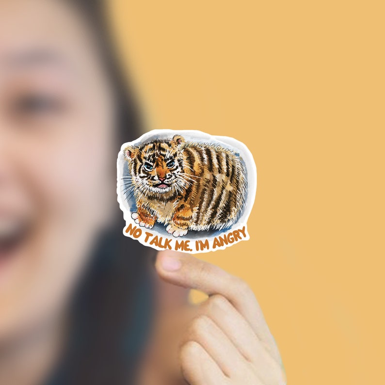 Angry Baby Tiger Sticker No Talk Me Angry Meme Sticker Waterproof Vinyl Sticker For Waterbottle Liyana Studio image 7