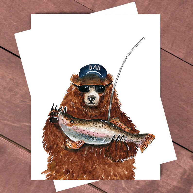 Father's Day Cod Fish Card Pun Fishing Grizzly Bear Papa