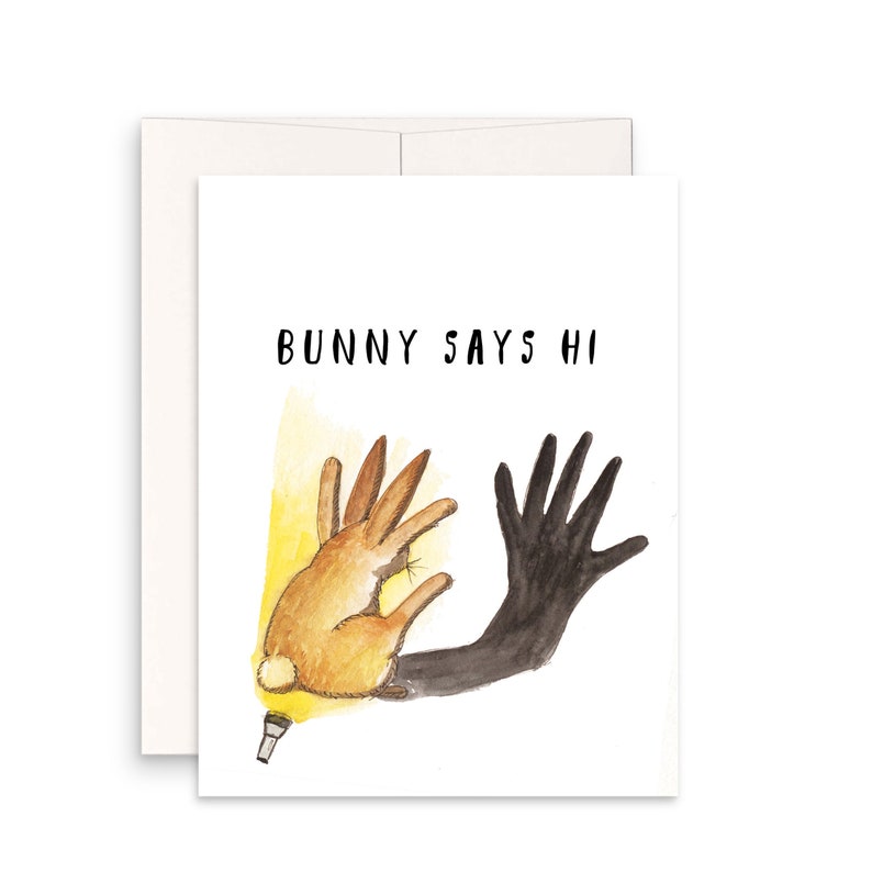 Rabbit Friendship Cards Shadow Puppet Bunny Says Hi Funny Easter Card Pack image 1
