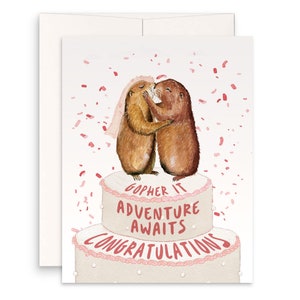 Gopher Bride Groom Funny Wedding Card - Cute Wedding Card For Bridal Shower Gifts - Liyana Studio Handmade Greetings