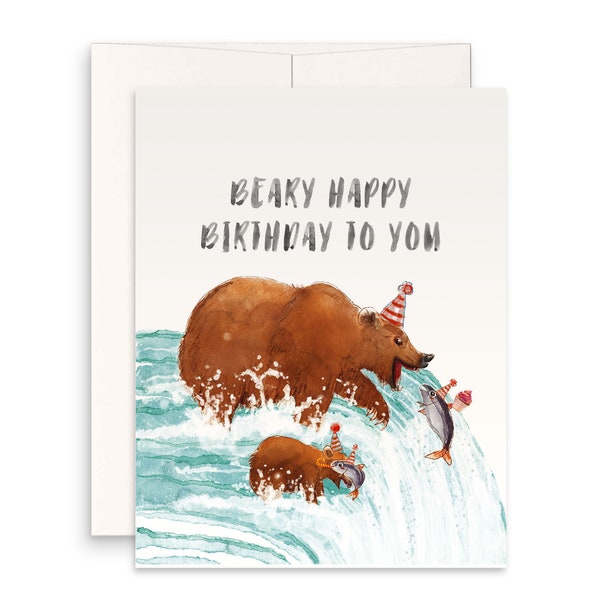 Cartes d'anniversaire Grizzly Bear pour elle - Carte d'anniversaire Papa Mama Bear pour enfant - Katmai Grizzly Bears Birthday Card Funny - Liyana Studio