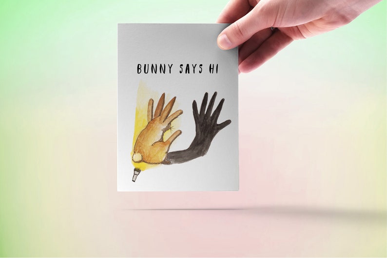 Rabbit Friendship Cards Shadow Puppet Bunny Says Hi Funny Easter Card Pack image 4