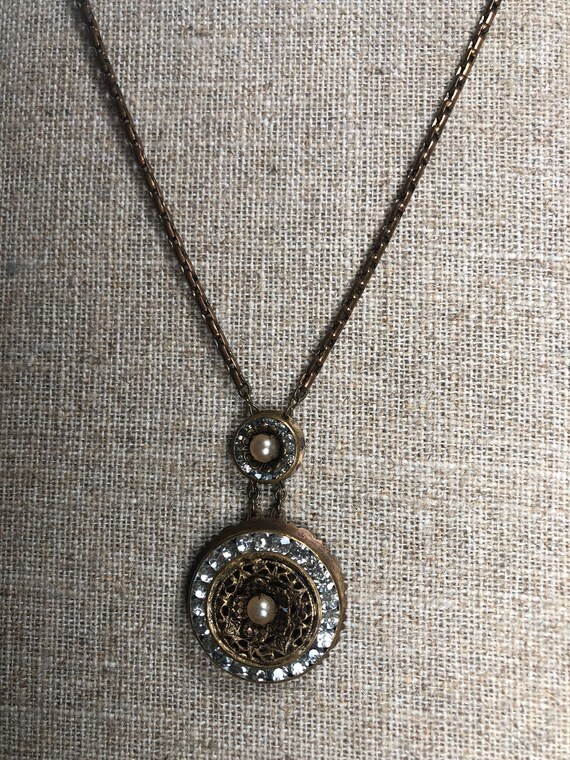 Antique Edwardian Rhinestone, Faux Pearl, Brass N… - image 8