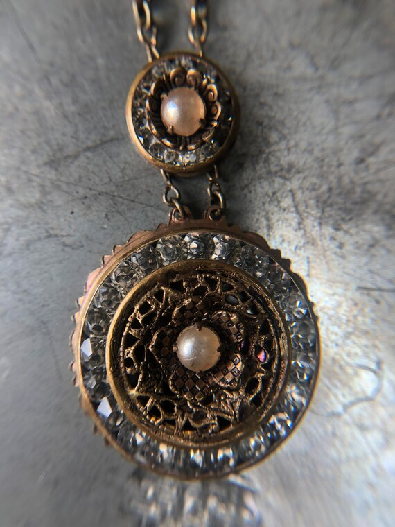 Antique Edwardian Rhinestone, Faux Pearl, Brass N… - image 10