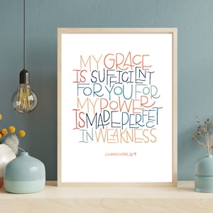 Faith Inspired Wall Art | 2 Corinthians 12:9 | Christian Printable | Scripture Decor | Digital Download | My Grace is sufficient for You |