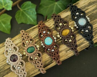 Makramee Edelstein Armband personalisierbar – Mondstein, Labradorit, Aventurin – Boho Armband