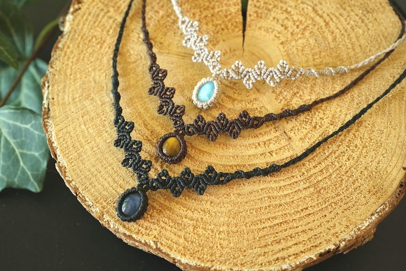 Collar personalizado Makramee Edelstein Collier – Mondstein, Labradorita, Amatista – Boho Choker Halskette imagen 1