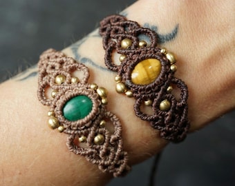 Makramee Edelstein Armband personalisierbar – Mondstein, Labradorit, Aventurin – Boho Armband