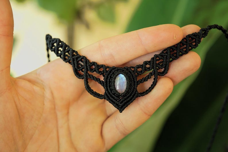 Makramee Edelstein Choker personalisierbar – Mondstein, Labradorit, Amethyst – Boho Halskette image 4