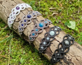 Makramee Edelstein Armband personalisierbar – Mondstein, Labradorit, Aventurin – verstellbares Boho Armband mit Edelsteinperlen