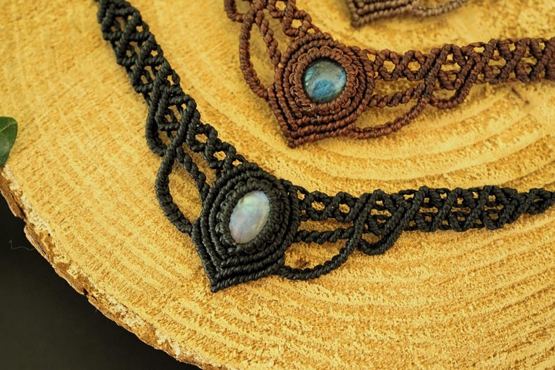 Makramee Edelstein Choker personalisierbar – Mondstein, Labradorit, Amethyst – Boho Halskette image 16