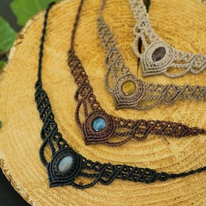 Makramee Edelstein Choker personalisierbar – Mondstein, Labradorit, Amethyst – Boho Halskette image 1
