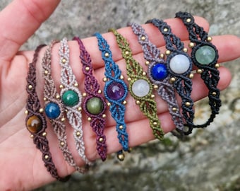 Brazalete personalizado de Makramee – Mondstein, Labradorit, Aventurin – versátil brazalete Boho con Edelstein – y Messinperlen