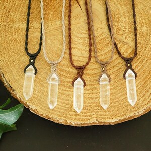 Makramee Edelstein Bergkristallspitze Kette personalisierbar - Boho Halskette mit Messingperle image 12