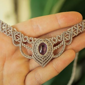 Makramee Edelstein Choker personalisierbar – Mondstein, Labradorit, Amethyst – Boho Halskette image 7