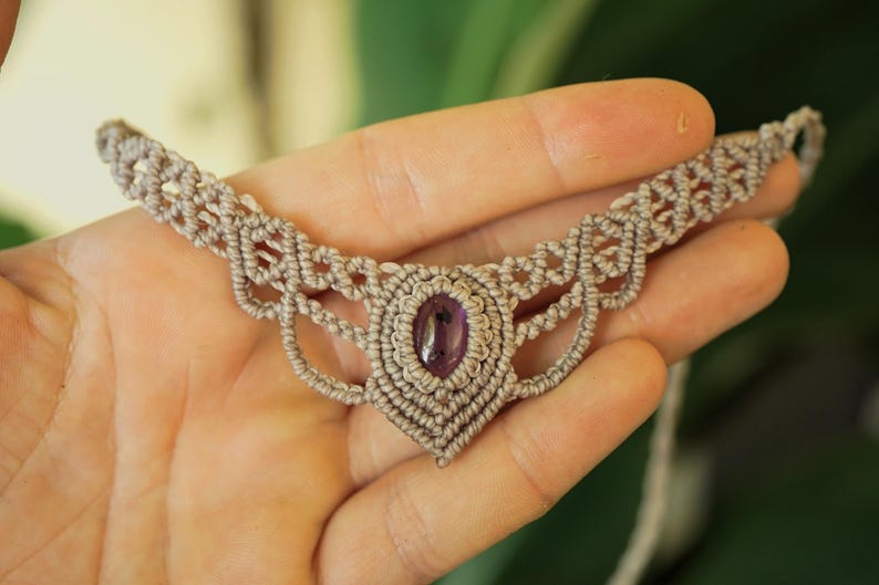 Makramee Edelstein Choker personalisierbar – Mondstein, Labradorit, Amethyst – Boho Halskette image 7