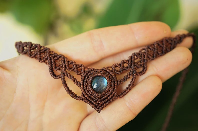 Makramee Edelstein Choker personalisierbar – Mondstein, Labradorit, Amethyst – Boho Halskette image 5