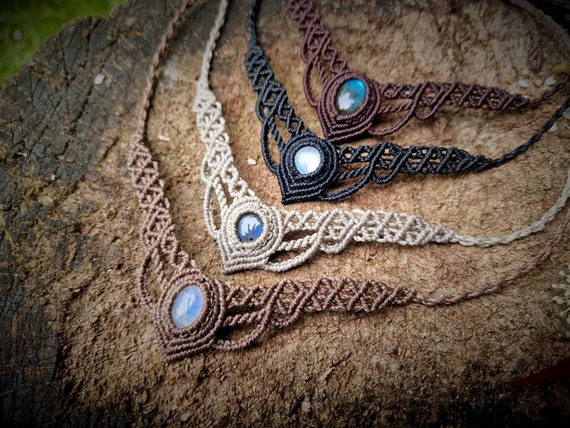 Personalisierbare Labradorit oder Mondstein Edelstein Makrame Choker Halsketten Colliers