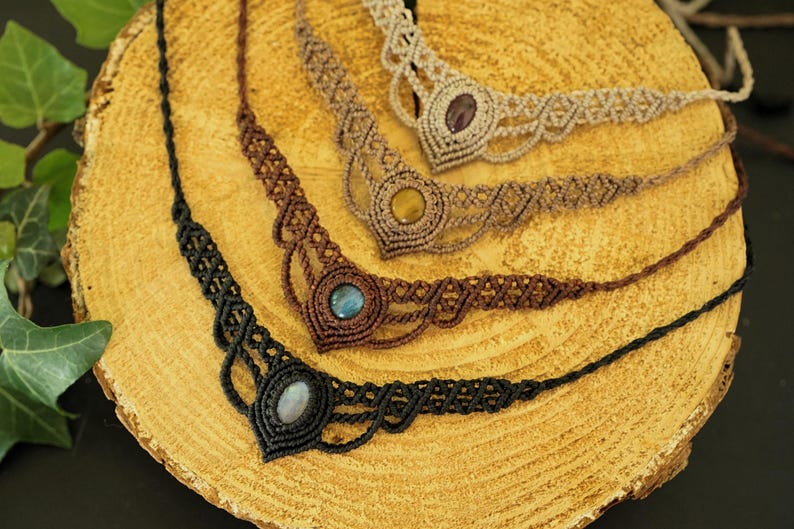 Makramee Edelstein Choker personalisierbar – Mondstein, Labradorit, Amethyst – Boho Halskette image 9