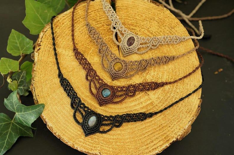 Makramee Edelstein Choker personalisierbar – Mondstein, Labradorit, Amethyst – Boho Halskette image 8
