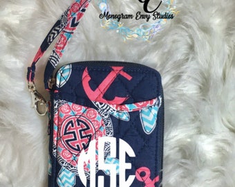 Anchor & Sea Turtle Pattern Wristlet Wallet