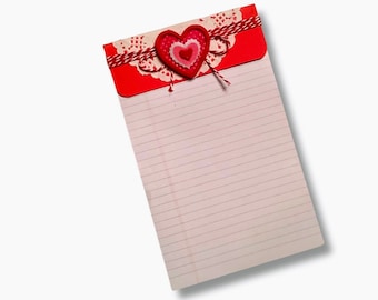 Valentine Stationery, Galentine Gift, Red Heart, Notepad,