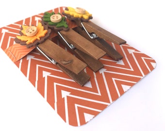 Fall Theme Clips, Stationery Clips, Wood Clothespins, Fall Hostess Gift, Teacher Gift, Photo Clips, Fall Leaves, Set of 3 Paperclips