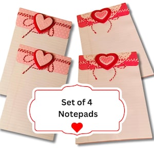 Valentine’s Day Notepad Bundle, Felt Hearts, Cute Stationery, Desk Accessories, 5x7 Legal Notepads, Set of 4 Notepads