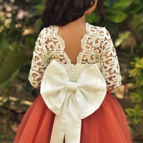 Lace Flower Girl Dress Long Sleeve Lace Satin and Tulle Etsy