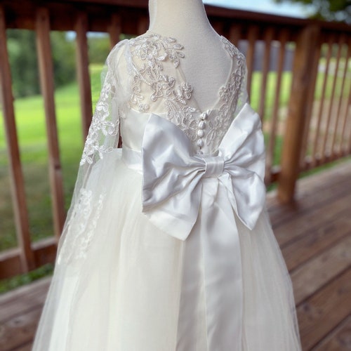 Lace Flower Girl Dress Long Sleeve Lace Satin and Tulle Etsy