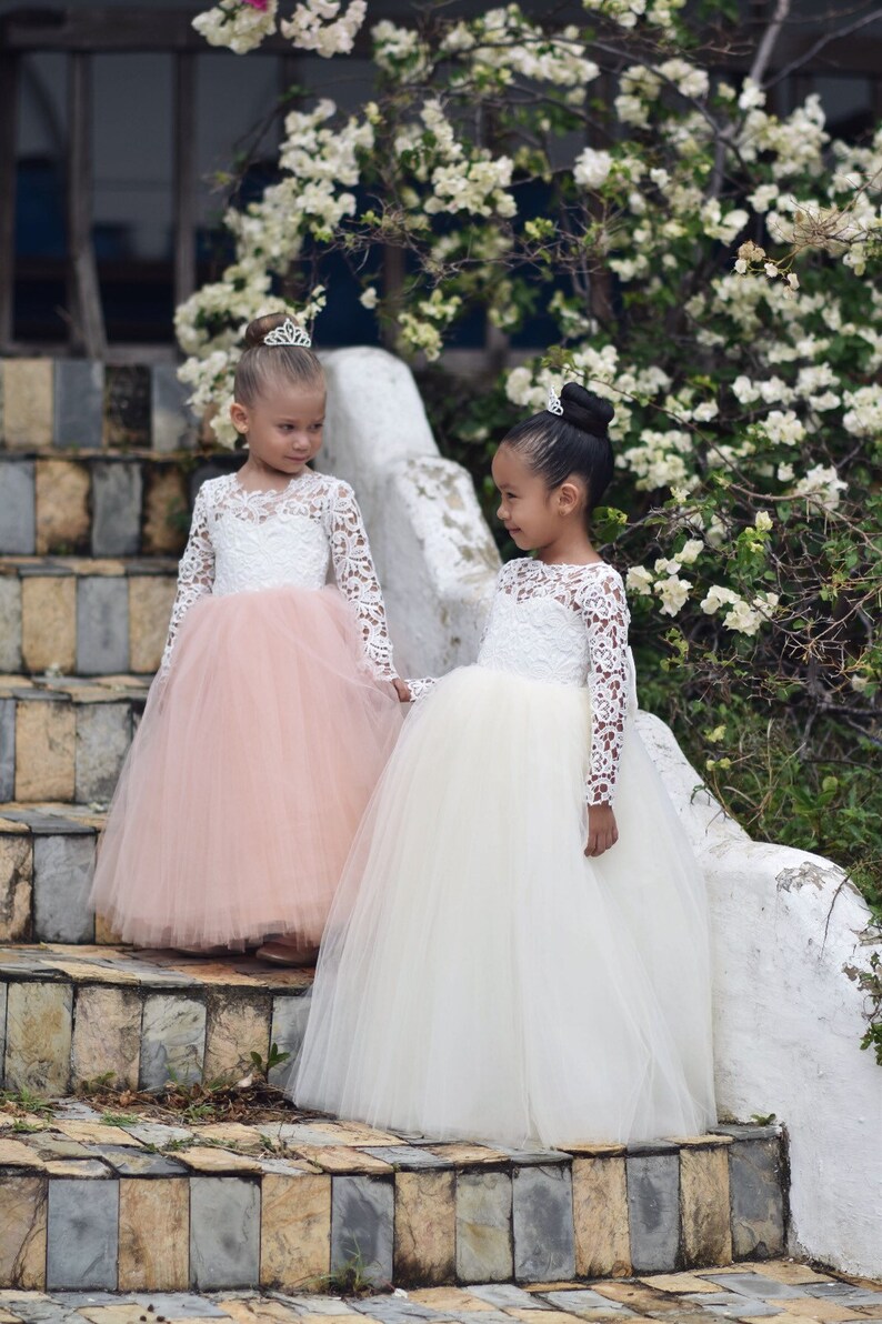 Lace Flower Girl Dress Long Sleeve Lace Satin and Tulle Etsy