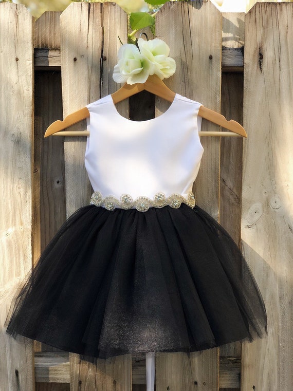 flower girl dress black and white