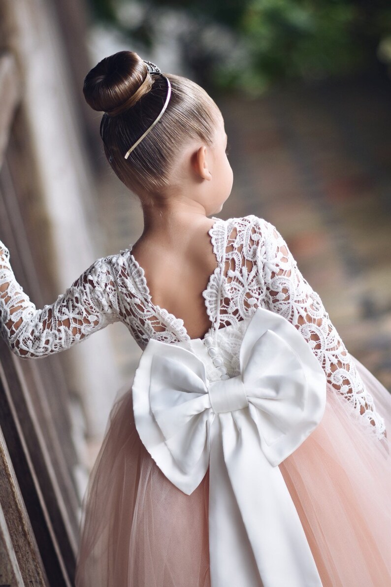 Lace Flower Girl Dress Long Sleeve Lace Satin and Tulle Etsy