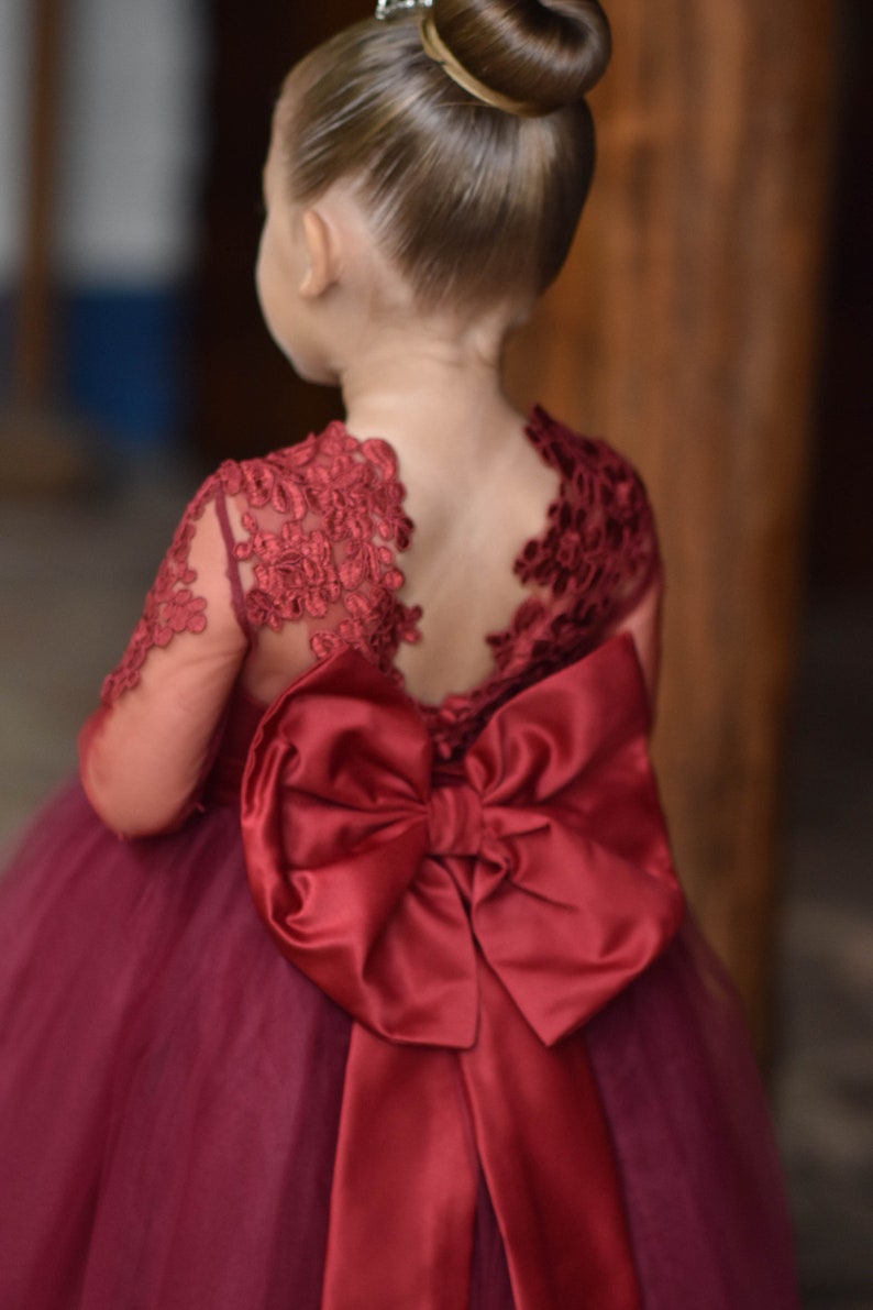 Lace Flower Girl Dress. Long Sleeve Lace Satin and Tulle Etsy