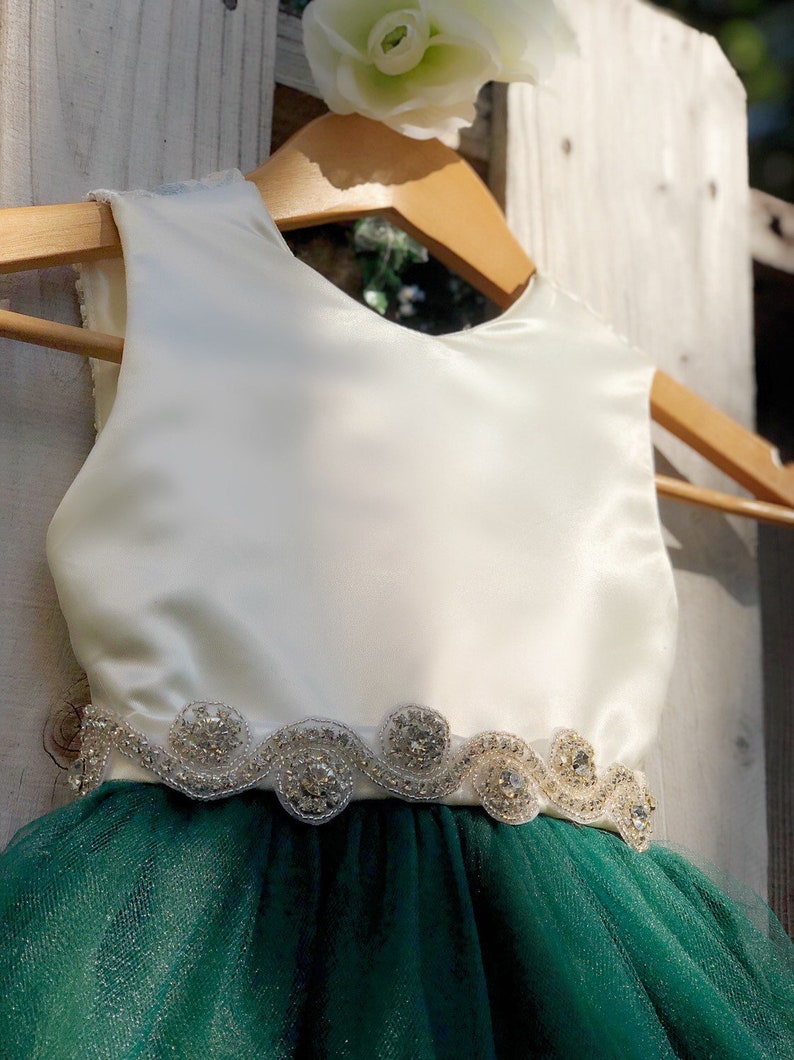 Hunter Green Flower Girl Dresses with Rhinestone Sash. Elegant Etsy
