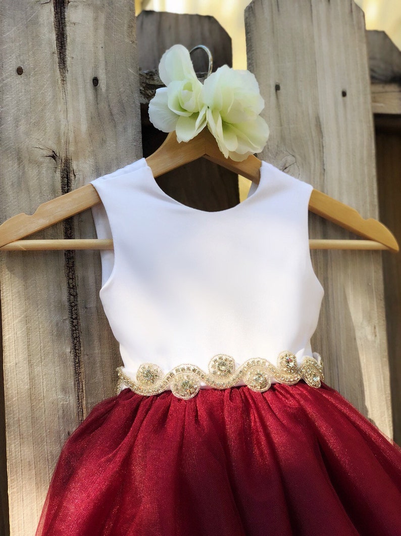 Burgundy Flower Girl Dress With Rhinestone Sash. Elegant Satin Etsy