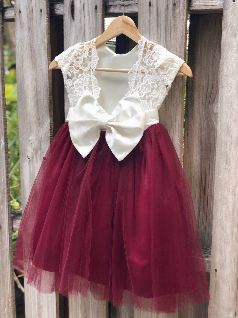 Burgundy Flower Girl Dress Lace Flower Girl Dress With Etsy