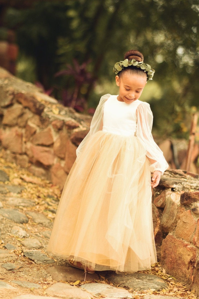 Gold Flower Girl Dress Long Sleeve Flower Girl Dress Modern Etsy