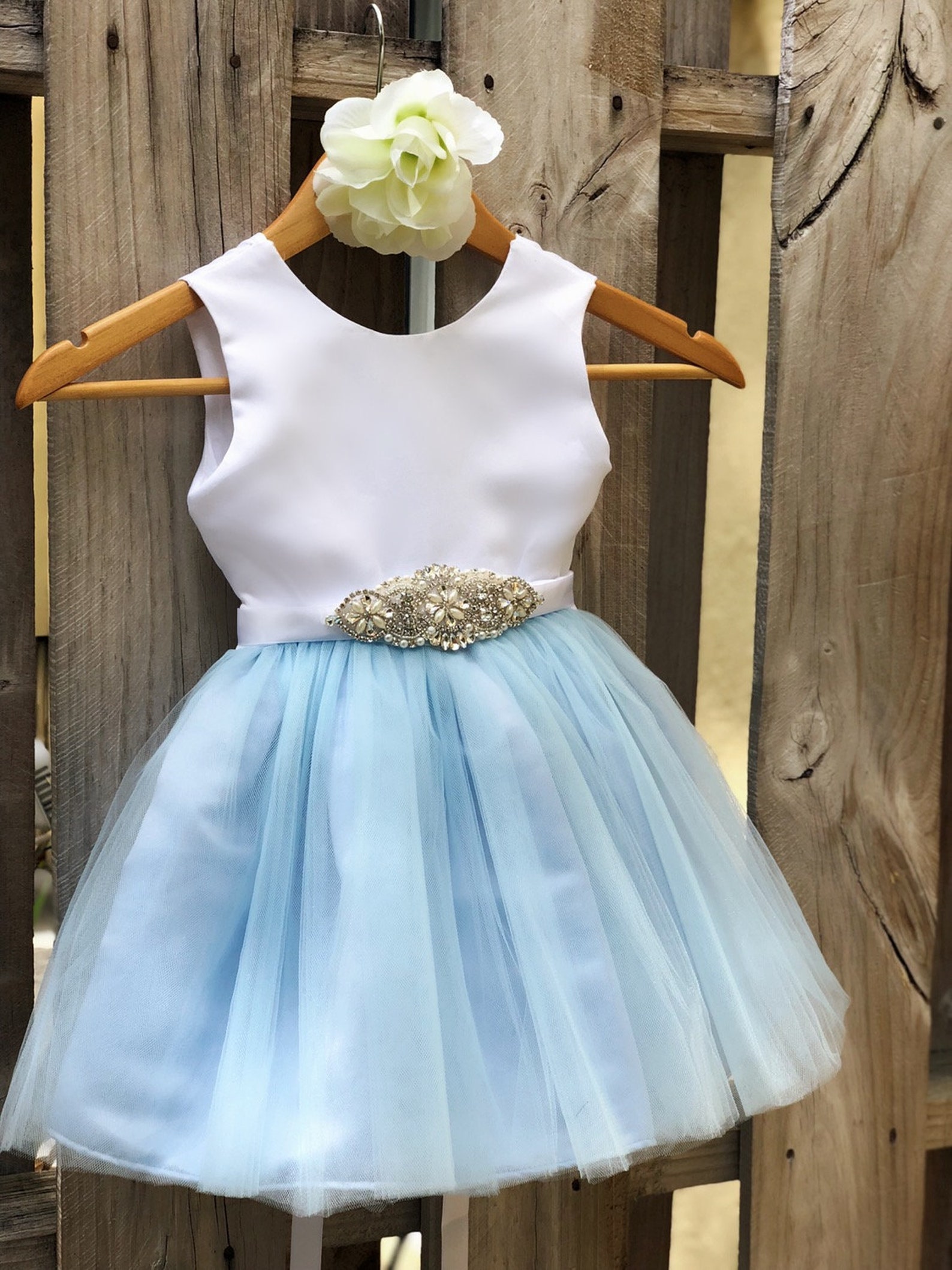 Sky Blue Flower Girl Dress with Rhinestone Flower Sash Baby Etsy