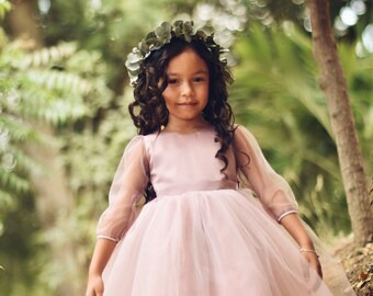 Ivory Tulle Rattail Edge Junior Flower Girl Dresses Christening Dresses 829S 