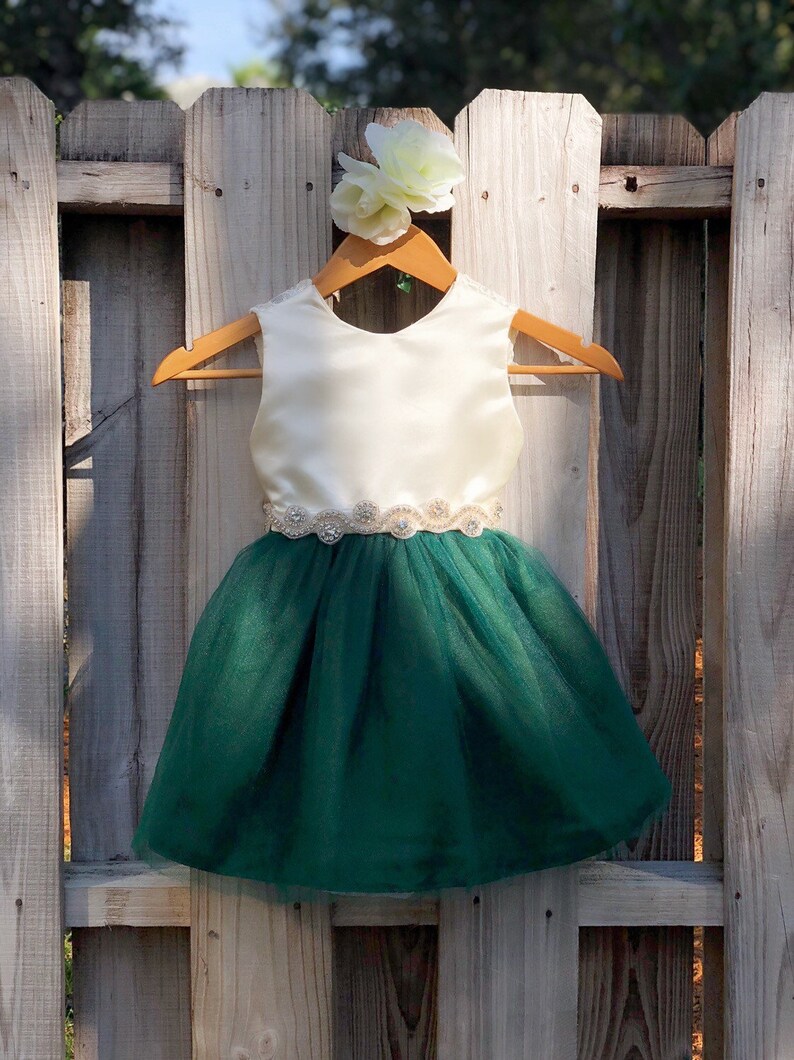 Hunter Green Flower Girl Dresses with Rhinestone Sash. Elegant Etsy