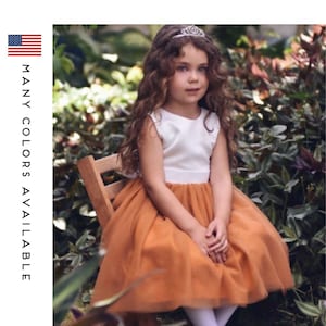 Burnt Orange Flower Girl Dress, Elegant Bridal Satin and Tulle Flower Girl Dress for Flower Girls. Other colors available.