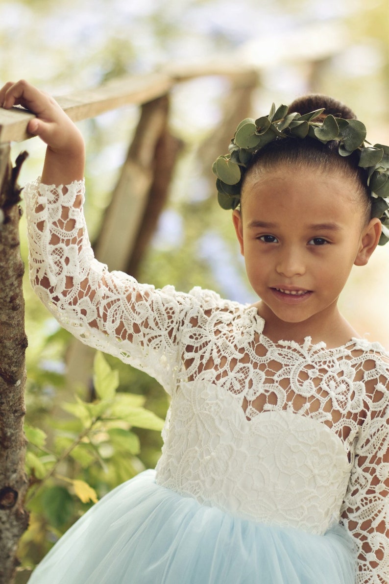 Long Sleeve Lace Flower Girl Dress Long Sleeve Lace Satin Etsy