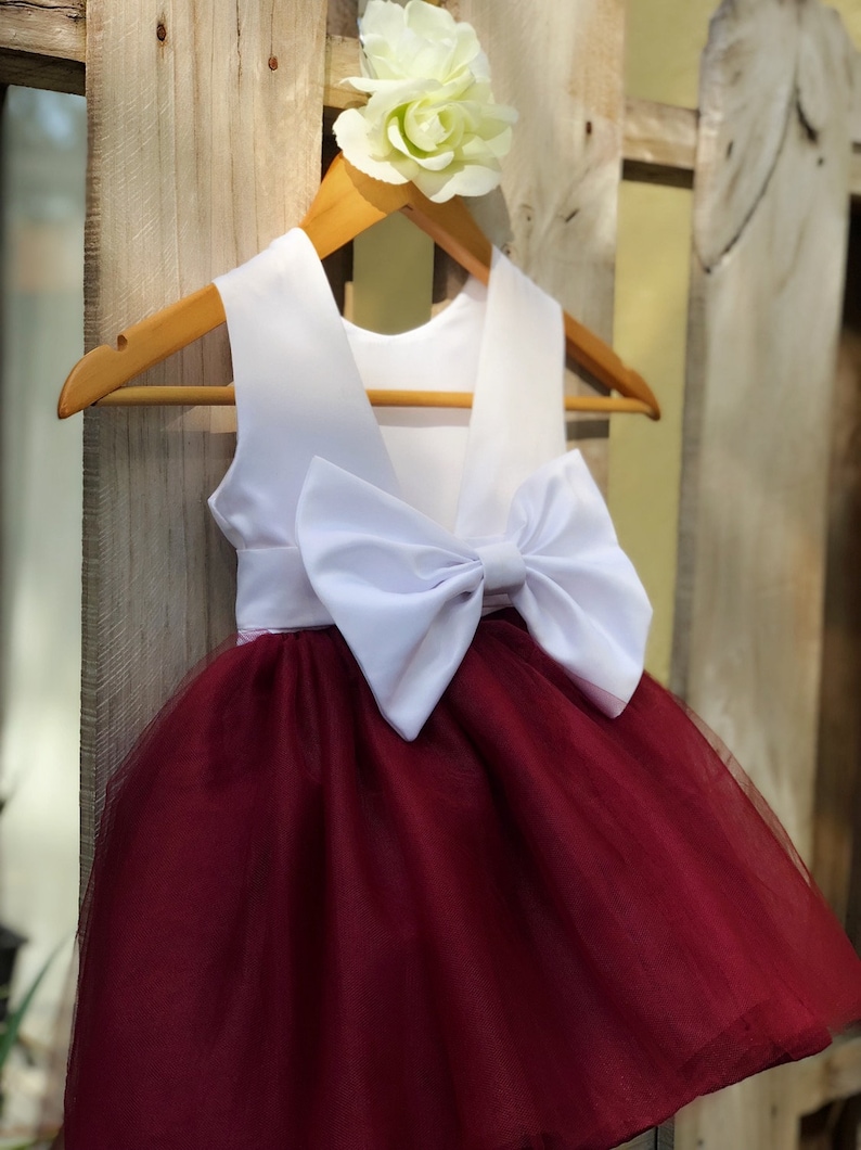 White Burgundy Flower Girl Dress Maroon Dress Girls Burgundy Lace Dress  Flower Girl Burgundy