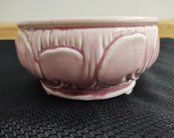 Vintage art nouveau pottery bowl planter; raised leaves design.