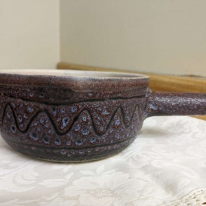 Vtg. Vallauris Jean Austruy fondue pot withe glaze and decoration.
