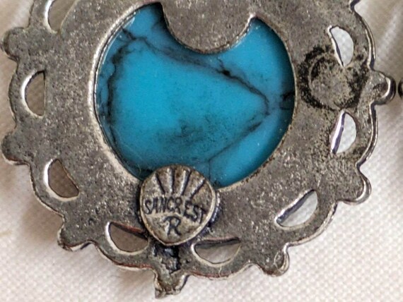 Vtg. screwback earrings: silvertoned metal, blue … - image 6